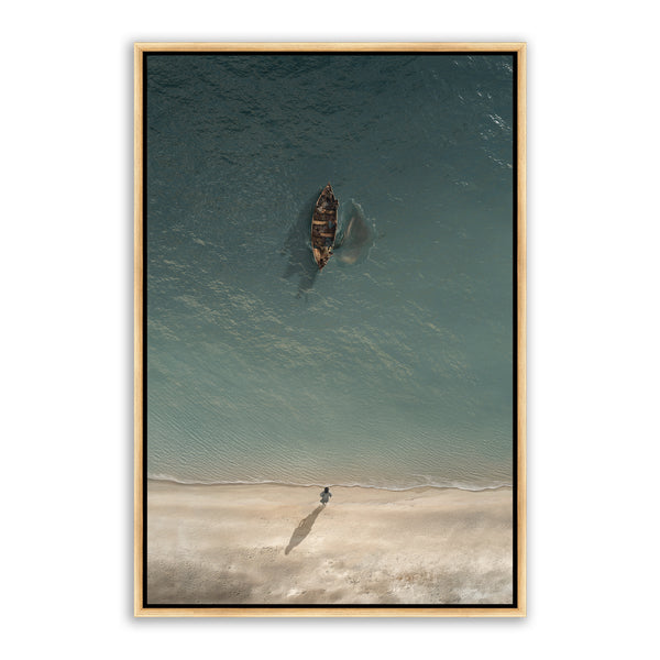 Jesus Christ 'Before the Catch' boat scene. Modern realistic Christian paintings on canvas with gold frame by Reflections of Christ.