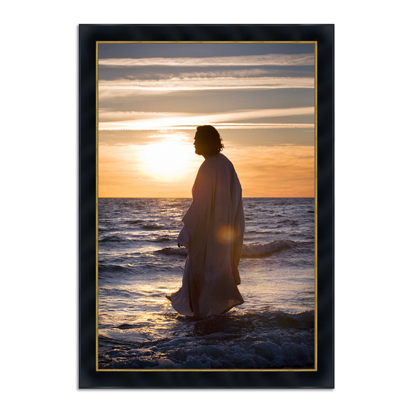 Jesus Christ 'He Came Unto Them' silhouette. Realistic Christian wall art on canvas with Concerto Black with Gold frame by Reflections of Christ.