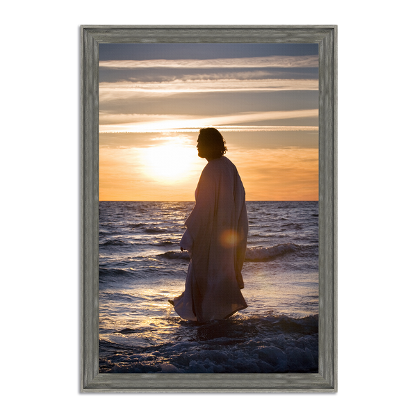 Jesus Christ 'He Came Unto Them' silhouette. Realistic Christian wall art on canvas with Driftwood Gray frame by Reflections of Christ.