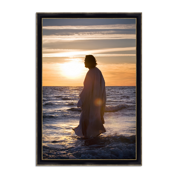 Jesus Christ 'He Came Unto Them' silhouette. Realistic Christian wall art on canvas with Framers Black with Gold frame by Reflections of Christ.