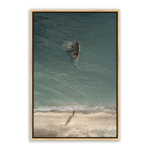 Jesus Christ 'Heart Overboard' shore scene. Modern Christian art work on canvas with gold frame by Reflections of Christ.
