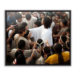 Modern Christian wall art. 'Other Sheep' Jesus Christ on metal with black frame by Reflections of Christ.