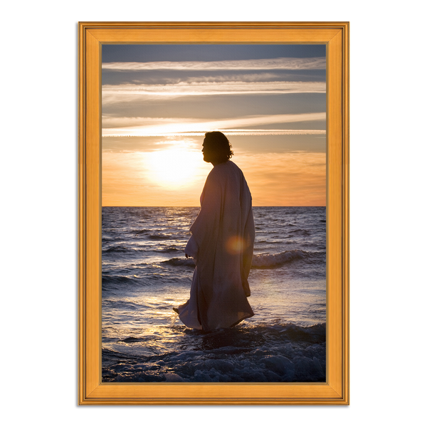 Jesus Christ 'He Came Unto Them' silhouette. Realistic Christian wall art on canvas with Plein Air Gold frame by Reflections of Christ.