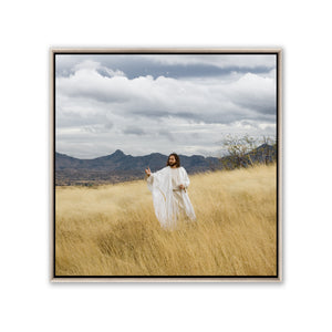 Jesus Christ teaching disciples. 'Teacher' realistic Christian art work on canvas with silver frame by Reflections of Christ.