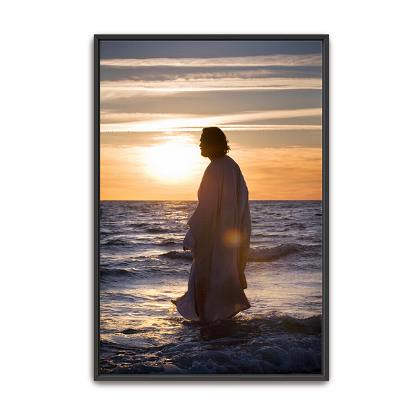Jesus Christ 'He Came Unto Them' silhouette. Realistic Christian wall art on canvas with black frame by Reflections of Christ.