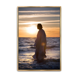 Jesus Christ 'He Came Unto Them' silhouette. Realistic Christian wall art on metal with gold frame by Reflections of Christ.