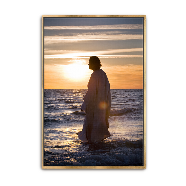 Jesus Christ 'He Came Unto Them' silhouette. Realistic Christian wall art on metal with gold frame by Reflections of Christ.