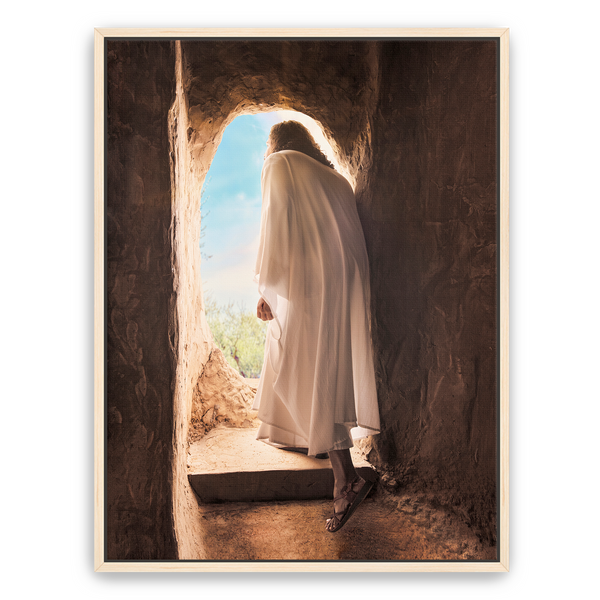 Jesus Christ exiting the tomb. 'Alive' is a modern realistic Christian art work on Maple by Reflections of Christ.