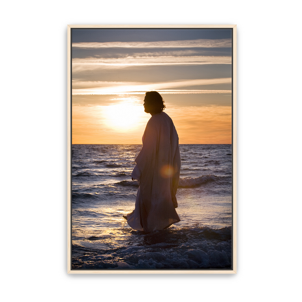 Jesus Christ 'He Came Unto Them' silhouette. Realistic Christian wall art on canvas with maple frame by Reflections of Christ.