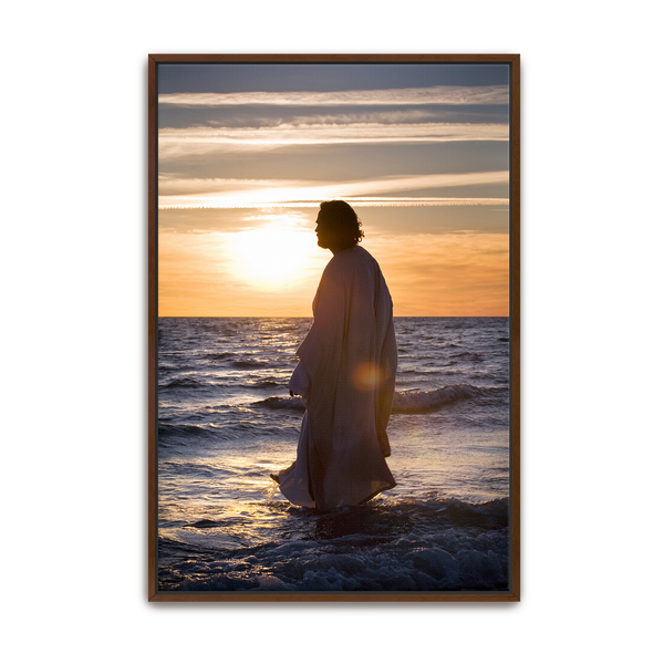 Jesus Christ 'He Came Unto Them' silhouette. Realistic Christian wall art on canvas with walnut frame by Reflections of Christ.